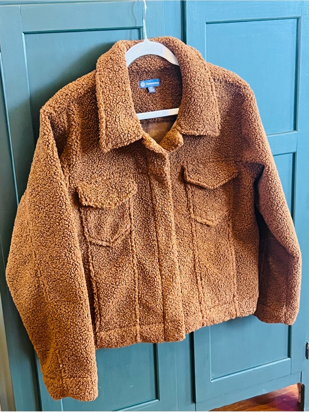 Democracy Brown Teddy Sherpa Trucker Utility Jacket Like New